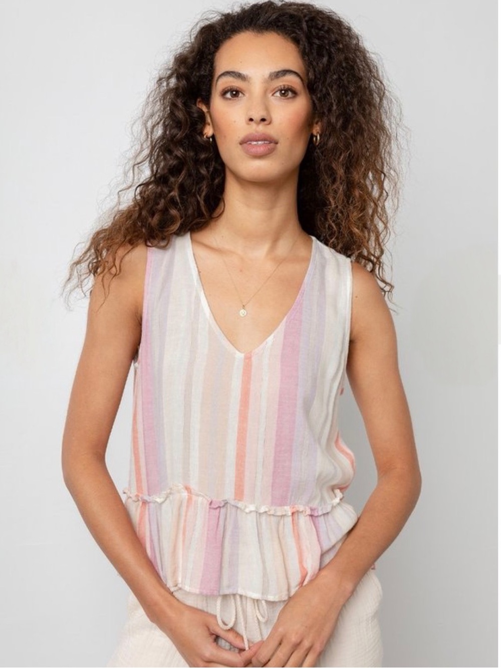Rails Mira Juliette Stripe Sleeveless Ruffle Top Size M